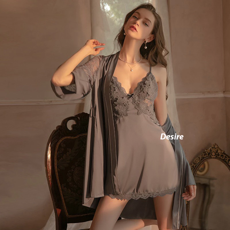 Desire Store, Áo choàng ngủ tay ren loe sang trọng lụa choàng cô dâu Bride VN-1170 image 3 of 13