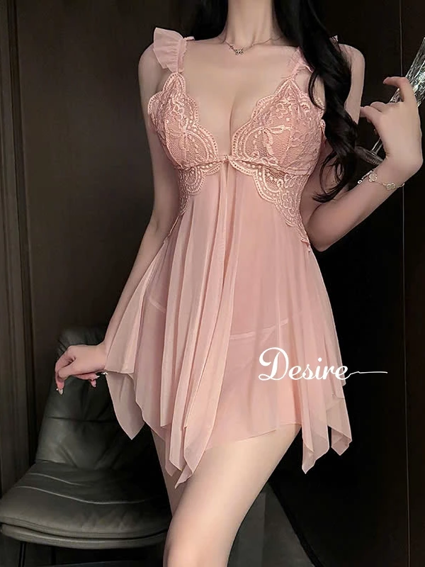 Desire Store, Váy Ngủ Ren Cài Trước Xuyên Thấu Sexy Kèm Quần Chip DESIRE VN-1052 image 6 of 14