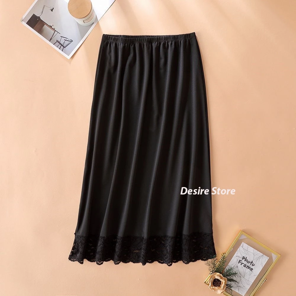 Desire Store, Chân Váy lót thun modal  (gỗ sồi) dáng xòe rộng thoải mái - Chân váy mặc lót thun mịn mát Desire VN-064-2 - Đen 70cm viền ren, XL image 21 of 24