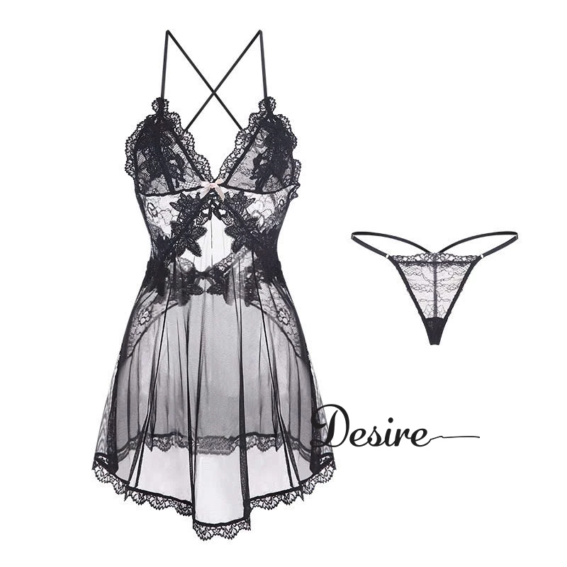 Desire Store, Váy ngủ ren BIGSIZE phối hoa xuyên thấu sexy cao cấp kèm quần chip VN-1899-1 image 5 of 14