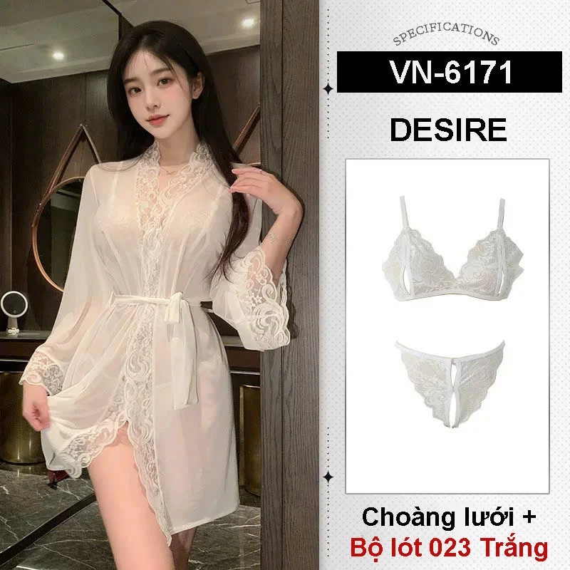 Desire Store, Set áo choàng Ren xuyên thấu Phong cách tiểu thư Sang chảnh gợi cảm DESIRE VN-6171 - Choàng lưới+023Trắng image 17 of 19