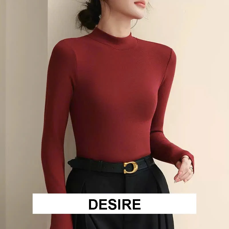 Desire Store, Áo Thun Cổ Lọ Dài Tay Giữ Ấm Mùa Đông, Chất Liệu Thun Lạnh Co Giãn 4 Chiều, Thời Trang Nữ Cao Cấp DESIRE K2219 - Đỏ đô, XL image 10 of 11