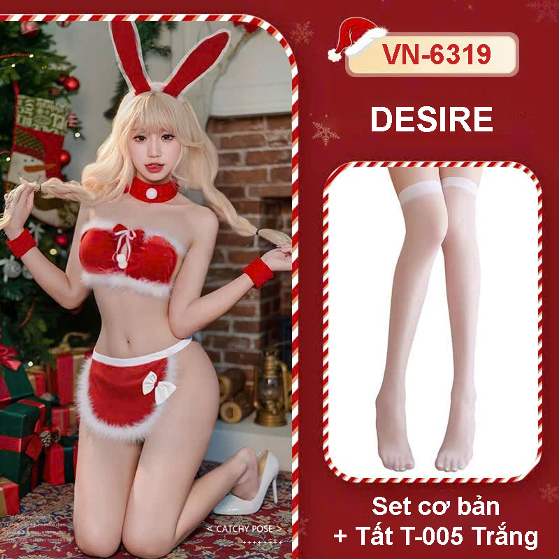Desire Store, Bộ Váy ngủ Cosplay cô nàng thỏ quyến rũ chủ đề Giáng sinh Noel DESIRE VN-6319 - Set cơ bản + Tất T-005 trắng image 7 of 7