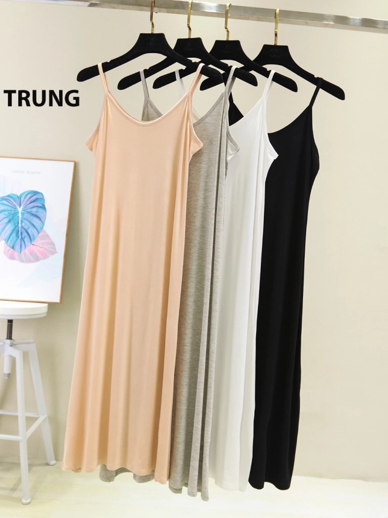 Desire Store, Váy hai dây mặc lót cổ V thun Modal (gỗ sồi) mềm mịn  đầm hai dây mặc lót dáng ôm BTM-1009 image 12 of 30