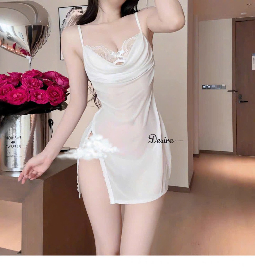 Desire Store, Váy ngủ lưới phối ren xẻ tà kèm quần chip DESIRE VN-8950-1 image 1 of 12