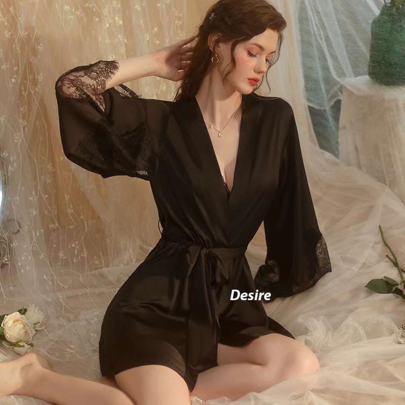 Desire Store, Áo choàng ngủ lụa tay phối ren choàng cô dâu Bride satin cao cấp VN-1001 image 5 of 12