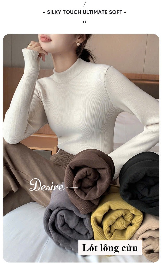 Desire Store, Áo cổ lọ chất Nhung len tăm lót lông cừu dày giữ nhiệt mùa đông ấm áp DESIRE H331 image 6 of 11
