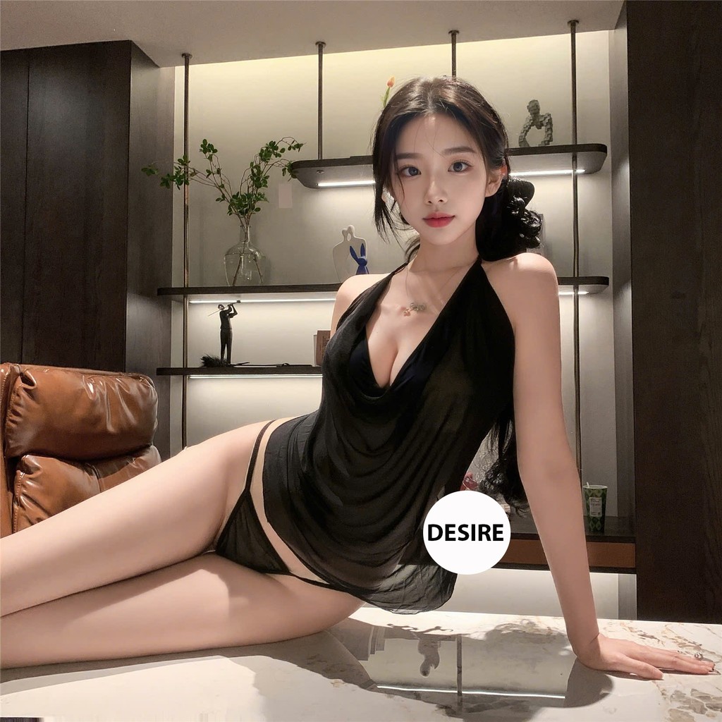 Desire Store, Bộ đồ ngủ yếm ren cột dây kèm quần gợi cảm sexy DESIRE VN-1045-1 - Đen, Freesize (40-65kg) image 10 of 14