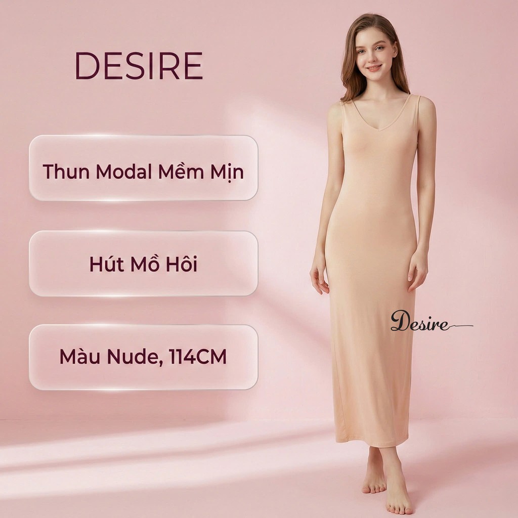 Desire Store, Đầm thun sát nách vải modal (Gỗ sồi) dáng ôm cổ tim mịn mát mùa hè BTM-1012 - Nude 114cm, XL (55- 60 KG) image 24 of 26