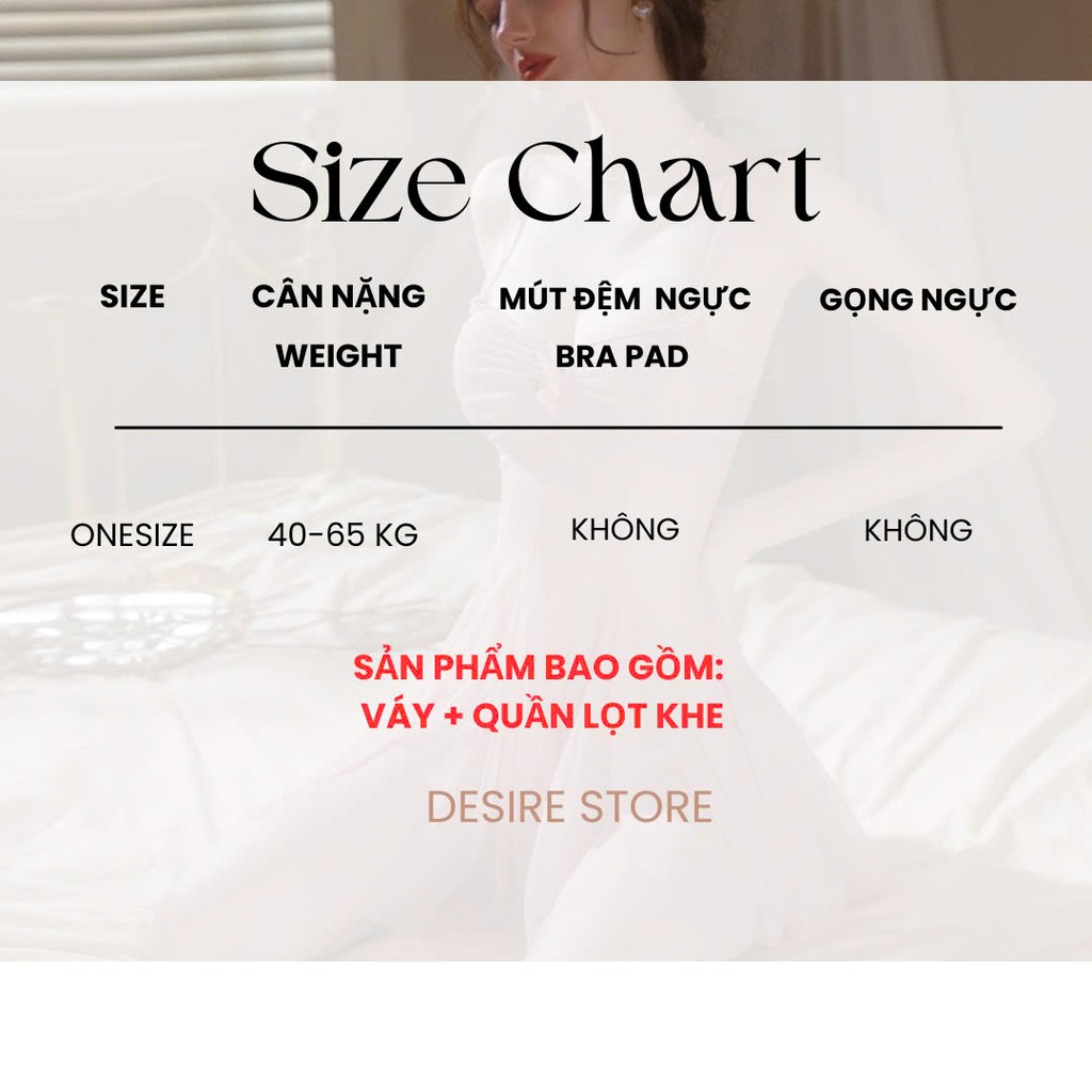 Desire Store, Váy ngủ ren xuyên thấu đính hoa kèm quần chip DESIRE VN-8610-1 image 8 of 10