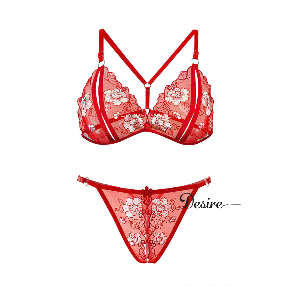 Desire Store, Bộ lót ren hoạ tiết hoa chất mềm mịn sexy gợi cảm DESIRE VN-080 - Đỏ tươi, 1 bộ image 8 of 9