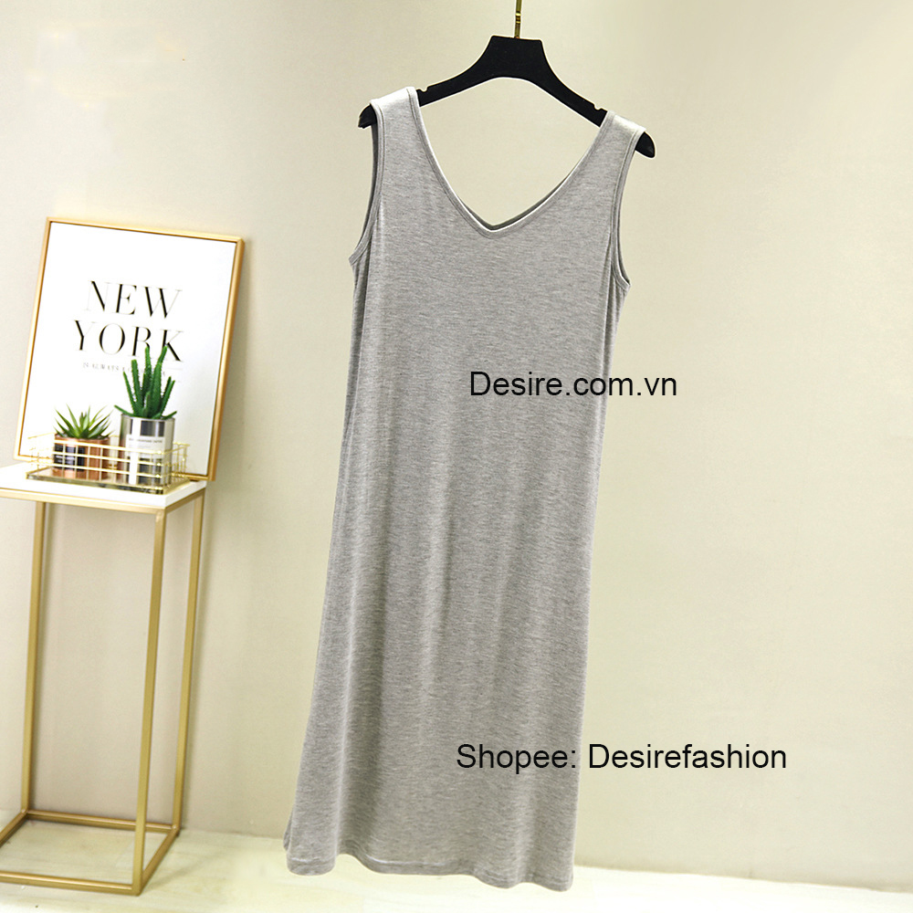 Desire Store, Đầm thun sát nách vải modal (Gỗ sồi) dáng ôm cổ tim mịn mát mùa hè BTM-1012 image 8 of 18