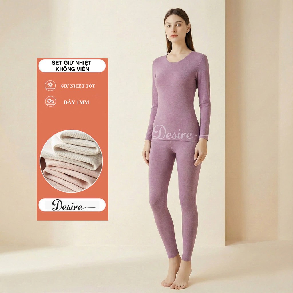 Desire Store, Đồ bộ giữ nhiệt nữ giới mùa đông siêu nhẹ ấm áp vải Nhung lót Len Cashmere không đường viền AGN-002 - Tím nhạt không viền, 3XL (70-80 KG) image 12 of 23