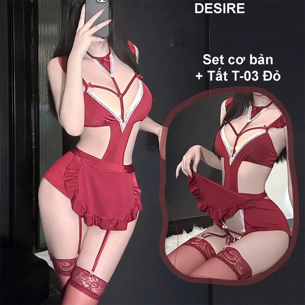 Desire Store, Bodysuit Đỏ Phối Ren - Bộ Đồ Ngủ Liền Thân Quyến Rũ Có Dây Kẹp Tất Phong Cách Sexy Girl DESIRE VN-1272 - Set cơ bản + Tất T-03 image 13 of 13