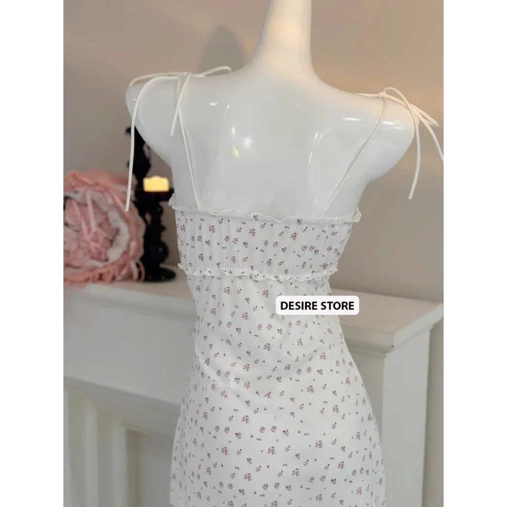 Desire Store, Váy ngủ mặc nhà thun hoa nhí cột dây vai có đệm mút ngực hàng loại 1 chính hãng GUIRUO DESIRE VN-4248 image 8 of 11