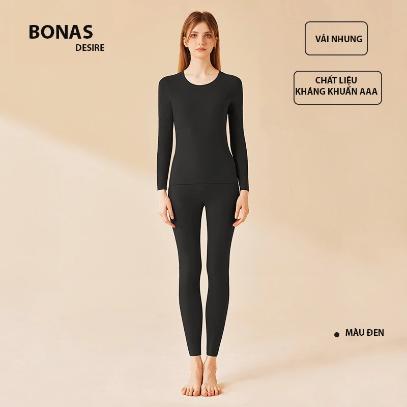 Desire Store, Đồ Bộ giữ nhiệt lót nhung hai mặt chính hãng BONAS cao cấp siêu nhẹ ôm body cổ tròn AGN-003 image 5 of 12