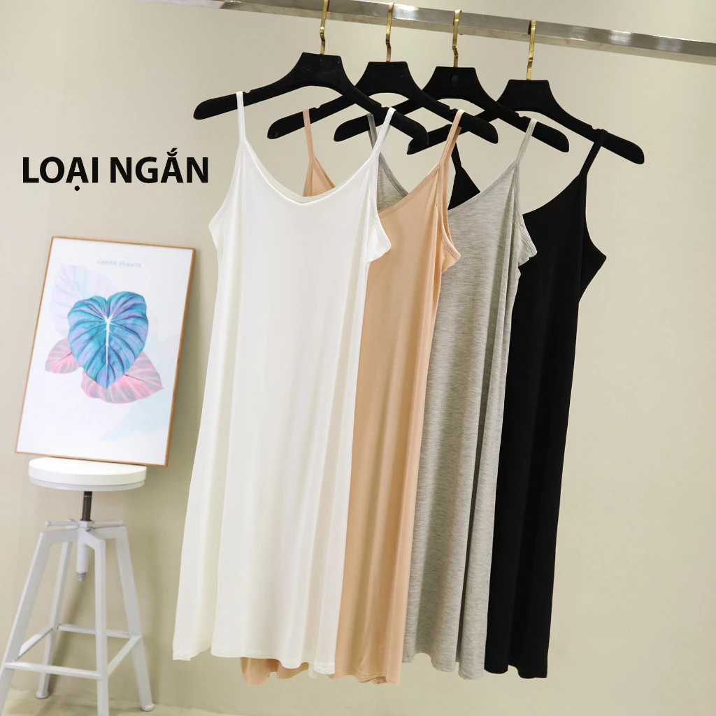 Desire Store, Váy hai dây mặc lót cổ V thun Modal (gỗ sồi) mềm mịn  đầm hai dây mặc lót dáng ôm BTM-1009 image 2 of 30