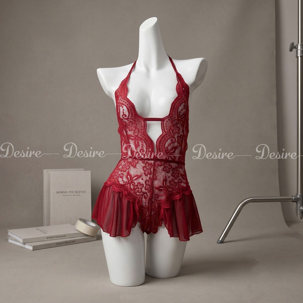 Desire Store, Váy ngủ ren liền thân Bodysuit quần chip xẻ đáy phong cách gợi cảm sexy Desire VN-8411 image 8 of 14