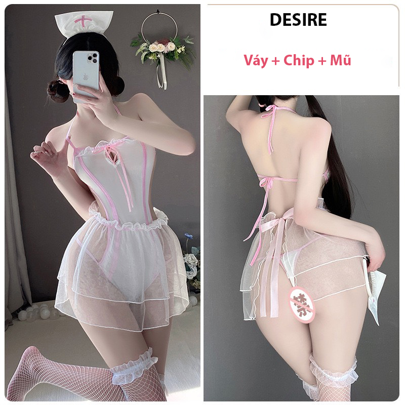 Desire Store, Bộ đồ ngủ Cosplay y tá đầy đủ phụ kiện sexy gợi cảm DESIRE VN-4228 - Set không tất, M image 7 of 10