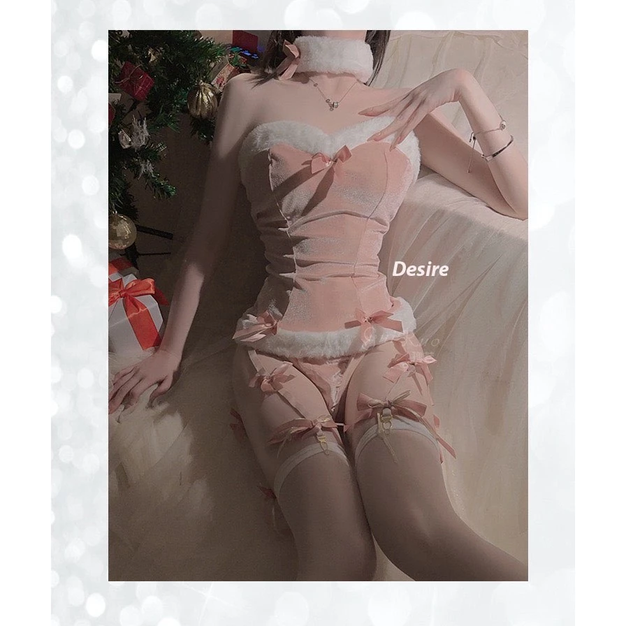 Desire Store, Bộ đồ ngủ cosplay cô nàng thỏ dịp Noel giáng sinh quyến rũ chất nhung mềm mịn DESIRE VN-1518 - Hồng có tất image 12 of 13