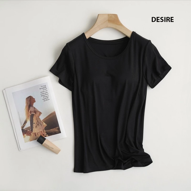Desire Store, Áo thun ngắn tay có mút ngực thun Vicose cao cấp A2302 - Đen, 2XL image 12 of 15