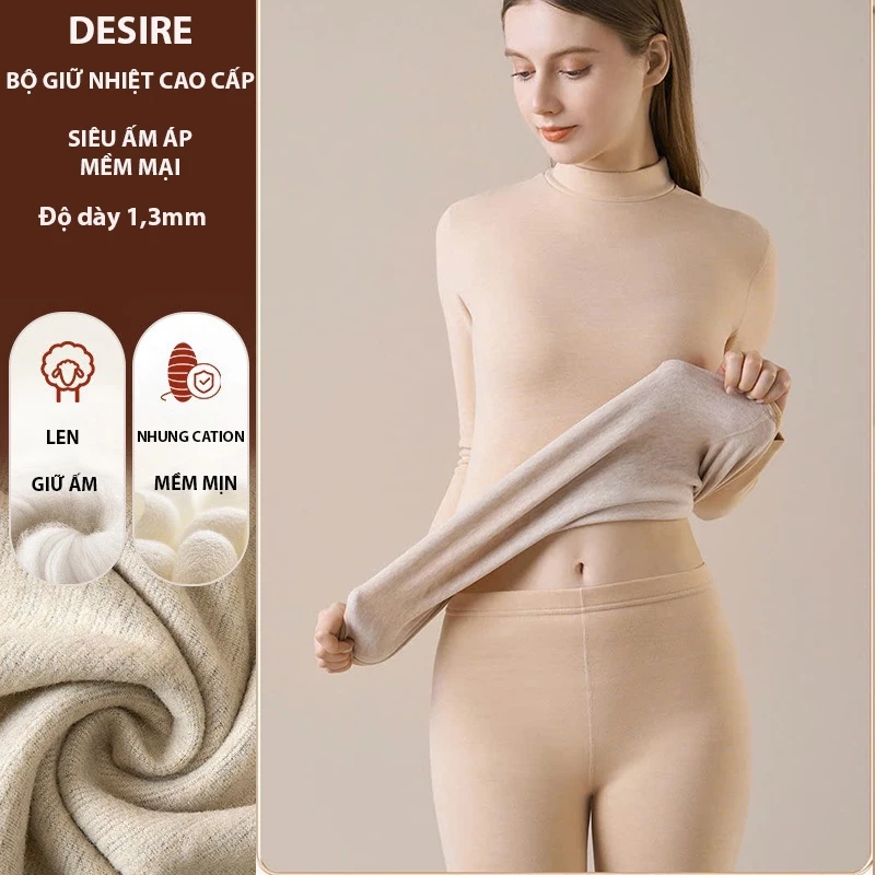 Desire Store, Bộ Giữ Nhiệt Nữ Cổ Cao Dày Ấm Áp Vải Nhung Lót Len Cashmere AGN-003 image 1 of 11