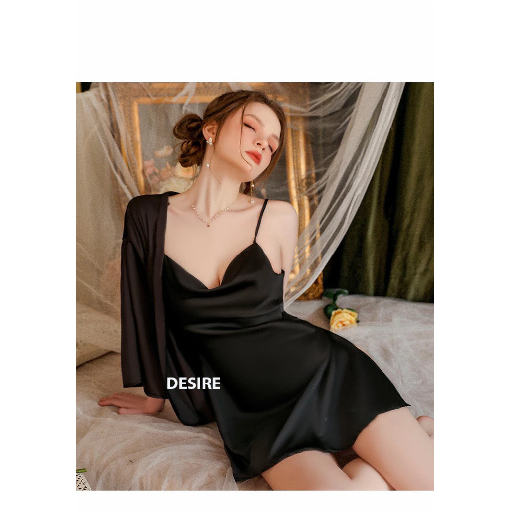 Desire Store, Set Váy ngủ và áo choàng lụa cao cấp cổ đồ gợi cảm kèm áo choàng Desire VN-1910 image 4 of 12