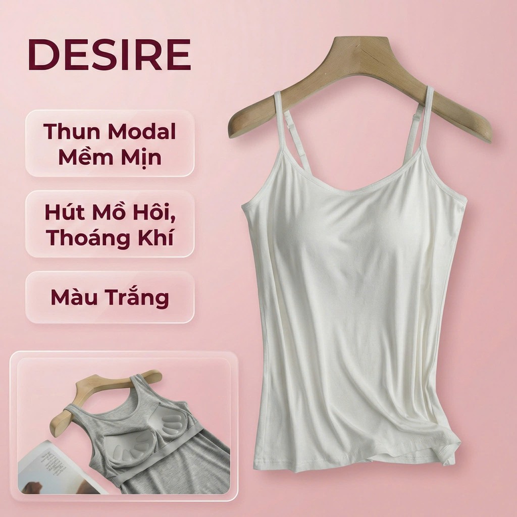 Desire Store, Áo lót hai dây thun Vicose hàng loại 1 cao cấp kèm mút ngực thông hơi A2010 - Trắng, XXL(64-75kg) image 11 of 18