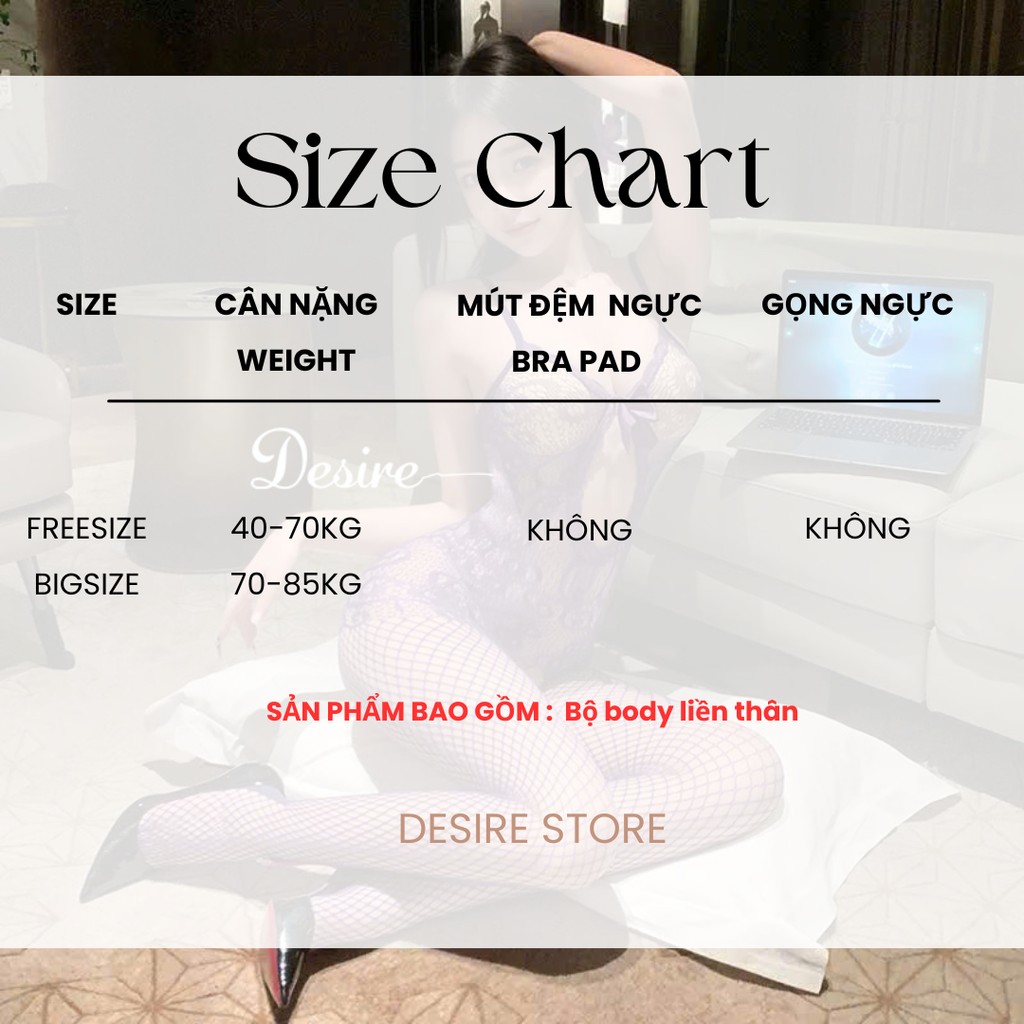 Desire Store, 7056 Bộ đồ ngủ liền thân Bodysuit ren xuyên thấu xẻ đáy sexy gợi cảm DESIRE  image 7 of 9