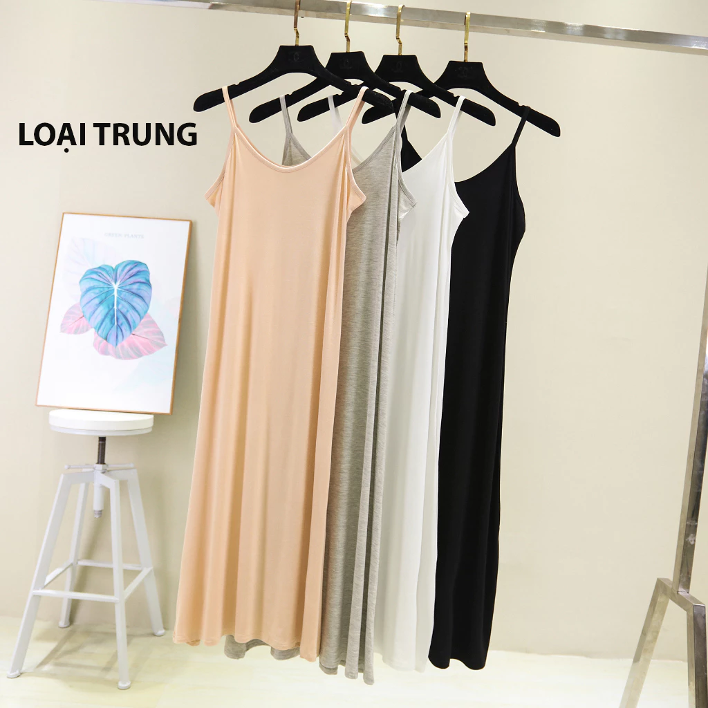 Desire Store, Váy hai dây mặc lót cổ V thun Modal (gỗ sồi) mềm mịn  đầm hai dây mặc lót dáng ôm BTM-1009 image 3 of 30