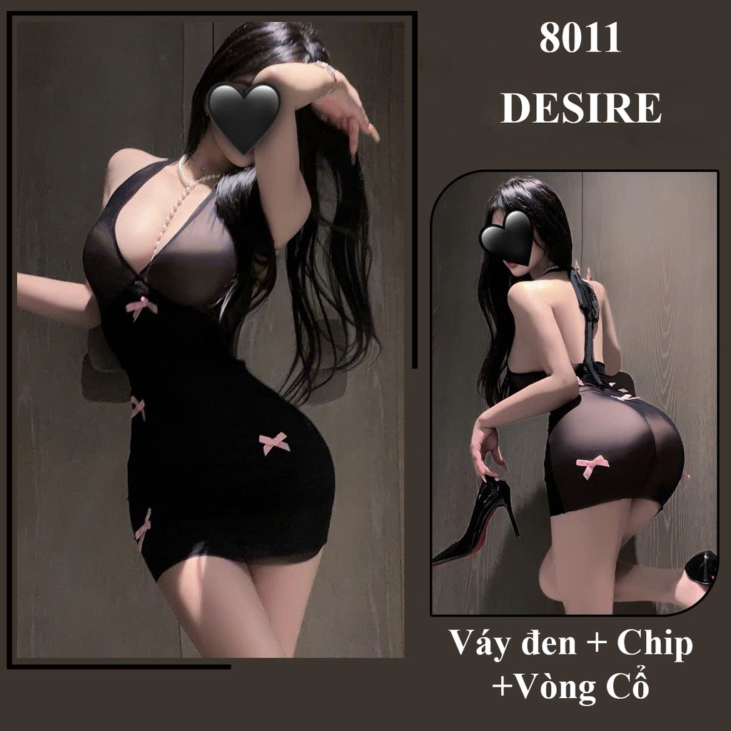Desire Store, Váy ngủ cổ yếm phối ren - Đầm body sexy gợi cảm DESIRE 8011 (Lace-trimmed halter-neck nightdress – DESIRE 8011 sexy bodycon dress) image 7 of 10