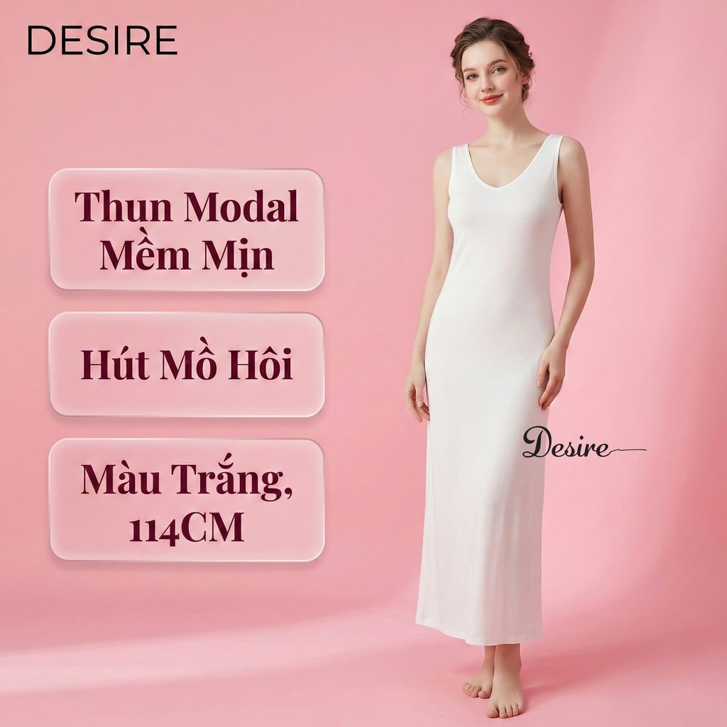 Desire Store, Đầm thun sát nách vải modal (Gỗ sồi) dáng ôm cổ tim mịn mát mùa hè BTM-1012 - Trắng 114cm, L ( 49-55 KG) image 20 of 26