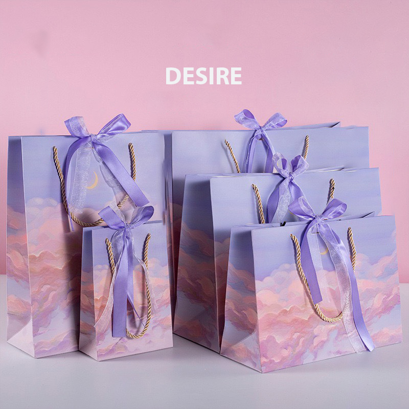 Desire Store, Túi giấy đựng quà sang trọng hoạ tiết tranh sơn dầu hình chữ nhật hộp quà thắt nơ lụa túi quà TQ-02 - Túi Hồng tím, XL 43 x 32 x14cm image 12 of 14