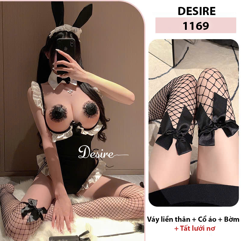Desire Store, Váy ngủ liền thân cosplay hoá trang CÔ NÀNG THỎ GỢI CẢM DESIRE VN-1169 - Set cơ bản + Tất lưới nơ T-012 image 10 of 15