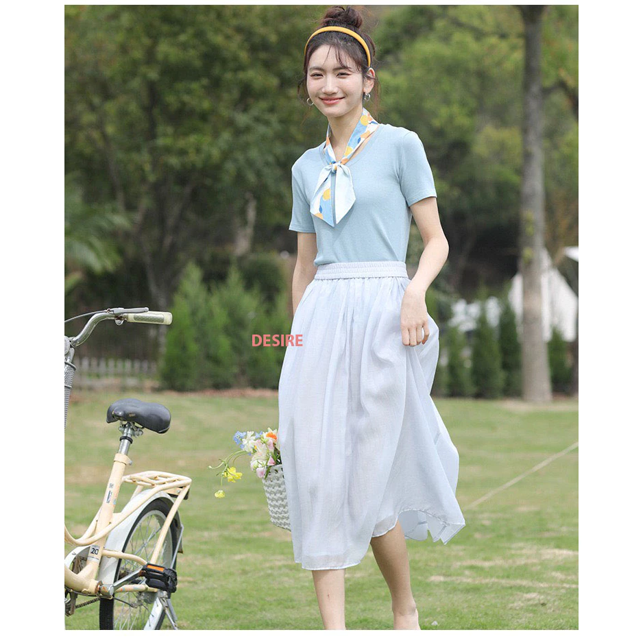 Desire Store, Áo thun nữ trơn ngắn tay thun gân DESIRE loại đẹp cổ tròn mịn mát mùa hè AN-07 image 7 of 13