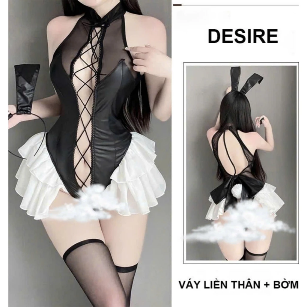 Desire Store, Váy ngủ liền thân da phối lưới cao cấp DESIRE VN-2104 - Set ko tất, L image 6 of 7