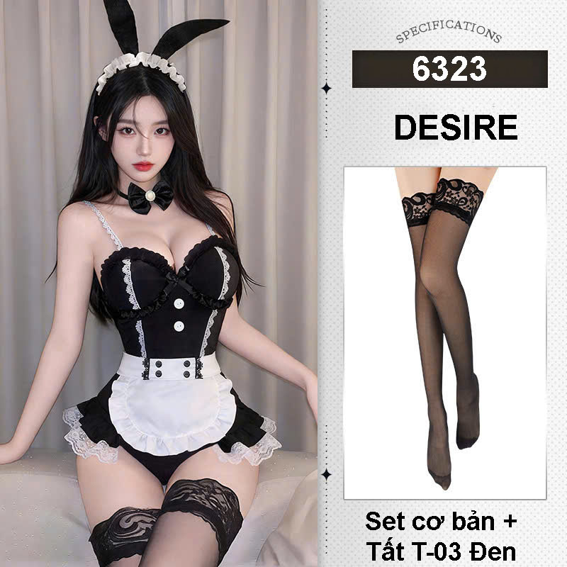 Desire Store, Set Cosplay Cô Nàng Thỏ Bunny Girl Sexy Có Gọng Nâng Ngực Phối Tạp Dề Ren Cao Cấp DESIRE VN-6323 - Set + Tất T-003 đen image 13 of 13