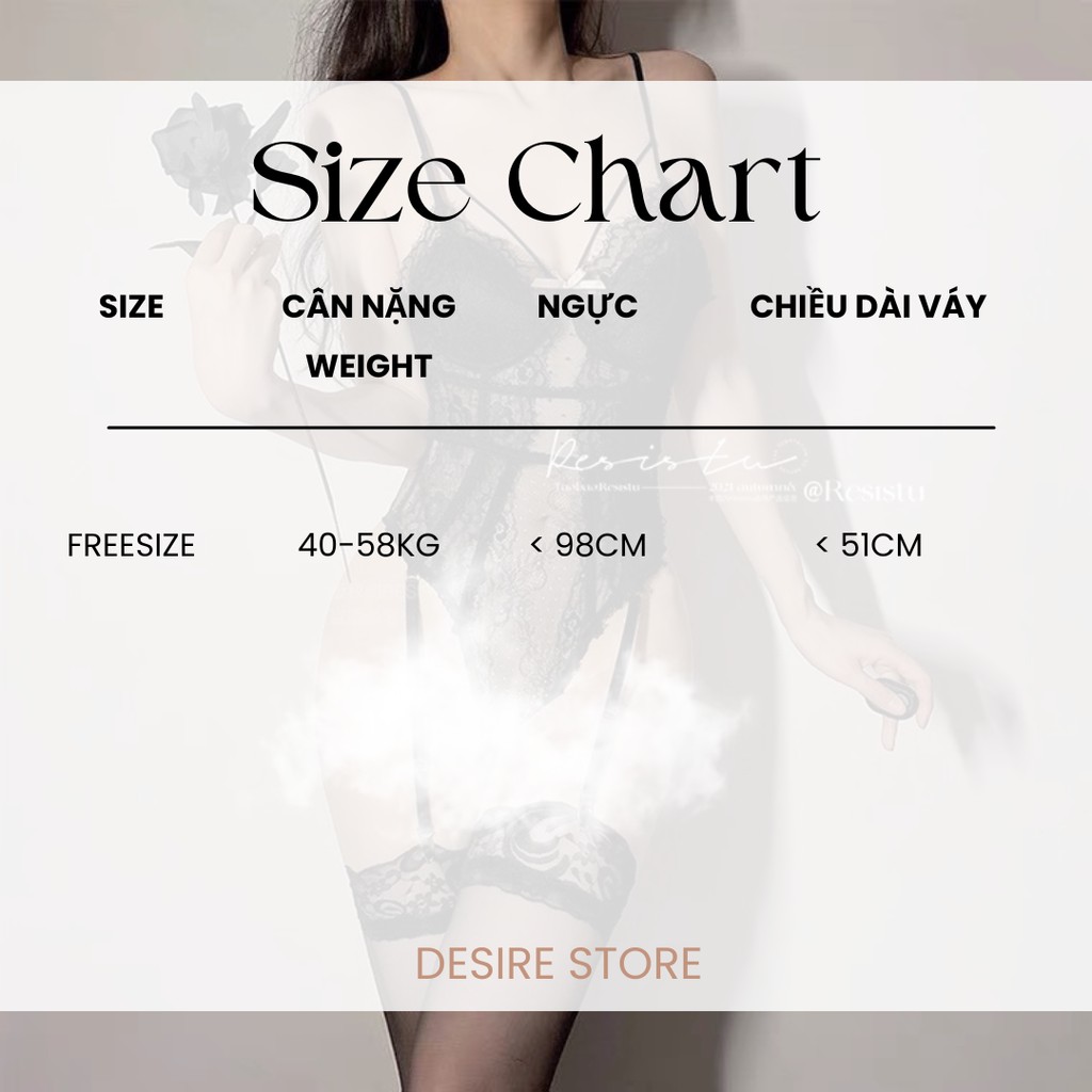 Desire Store, Bộ Bodysuit ren Jump ren xuyên thấu kèm tất lưới ren phong cách gợi cảm sexy DESIRE VN-1379 image 8 of 16