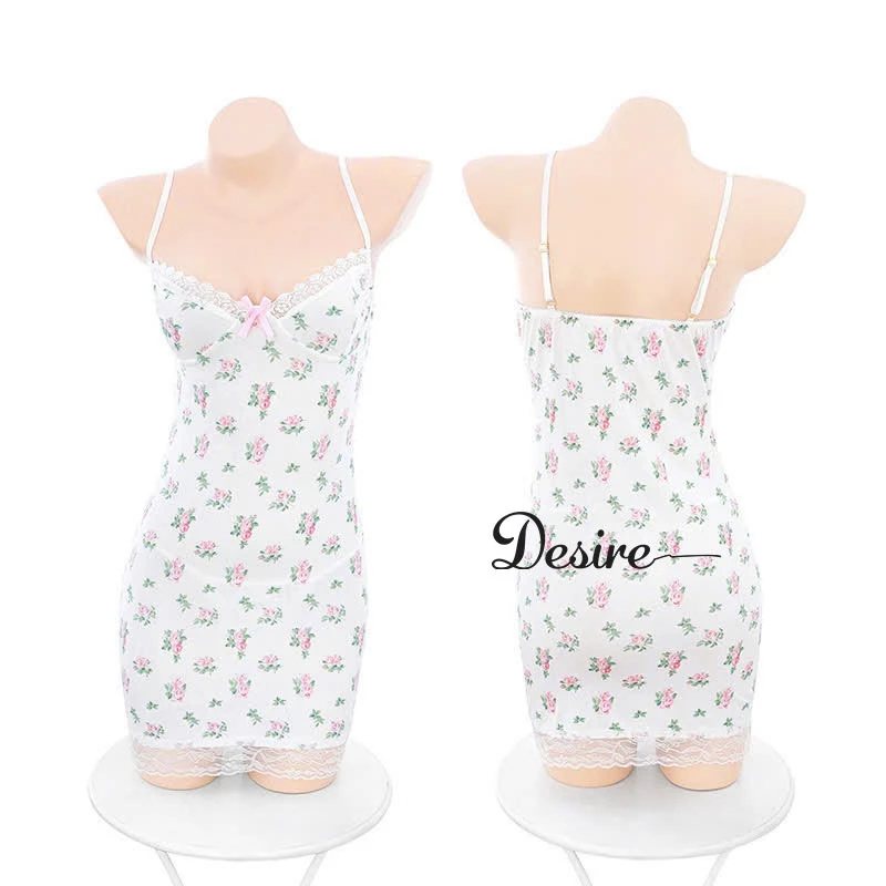 Desire Store, Váy ngủ hai dây thun ôm sát gợi cảm họa tiết hoa nhí phối ren - Đầm ngủ sexy dáng ngắn co giãn tôn dáng DESIRE 8898 image 7 of 12