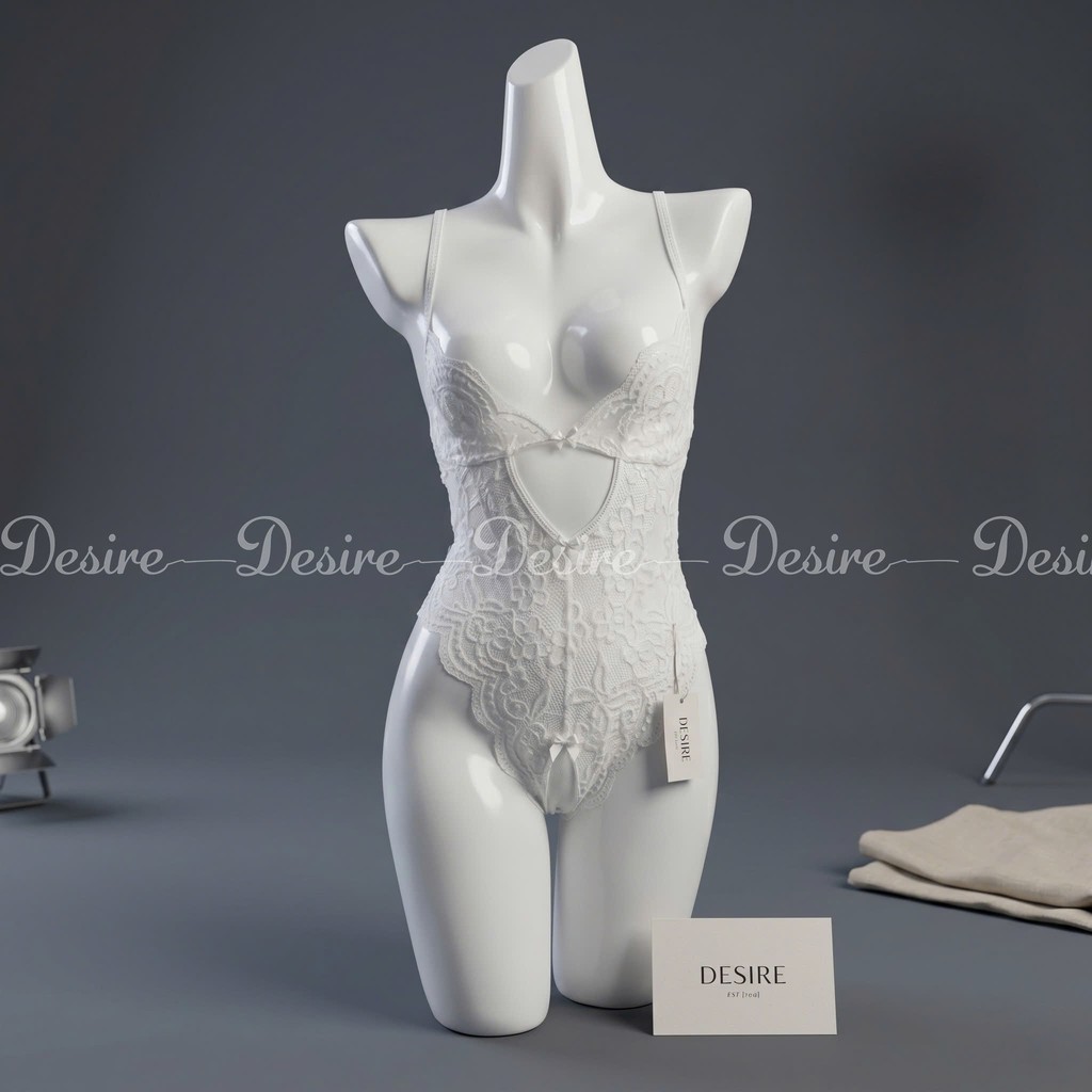 Desire Store, Váy ngủ ren liền thân xẻ đáy cài ngực trước xẻ mông nơ lụa sau gợi cảm sexy DESIRE VN-8748-2 - Trắng, XL image 13 of 16
