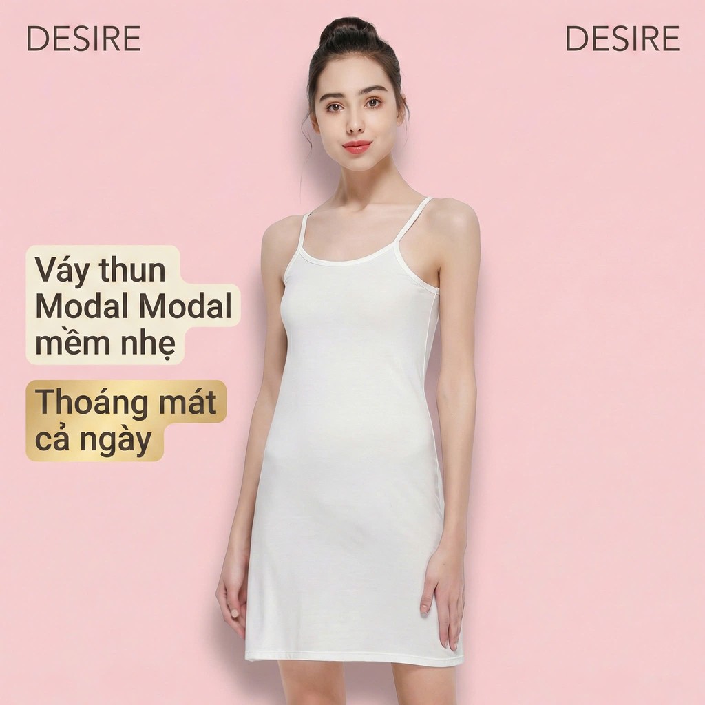 Desire Store, Đầm hai dây - Váy hai dây mặc lót thun modal (Gỗ sồi) dáng suông cổ thuyền Desire VNN-0044N image 3 of 22