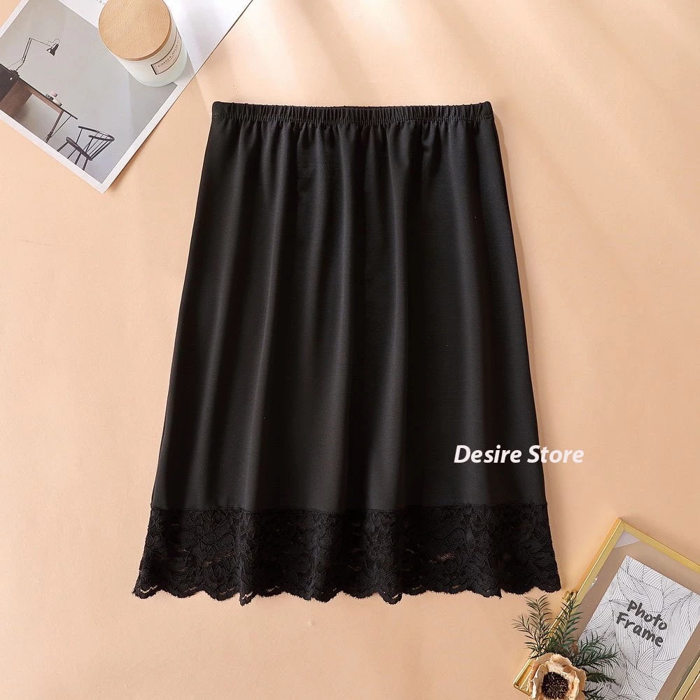 Desire Store, Chân Váy lót thun modal  (gỗ sồi) dáng xòe rộng thoải mái - Chân váy mặc lót thun mịn mát Desire VN-064 - Đen 50cm viền ren, L: 53~60kg image 17 of 27