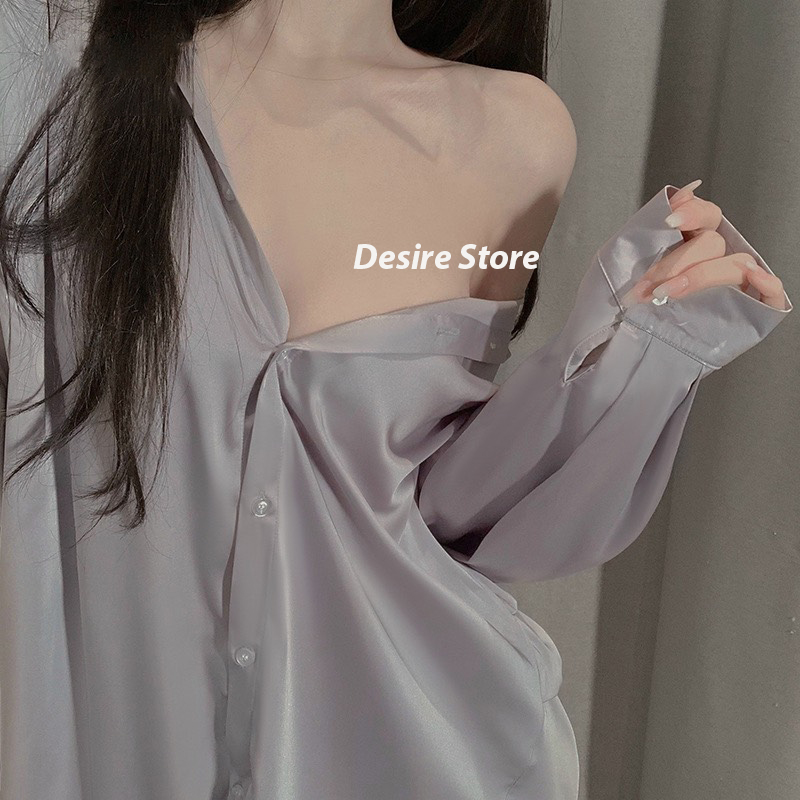 Desire Store, Áo sơ mi ngủ lụa satin mềm tay lửng gợi cảm sexy Desire VN-1902 image 8 of 14