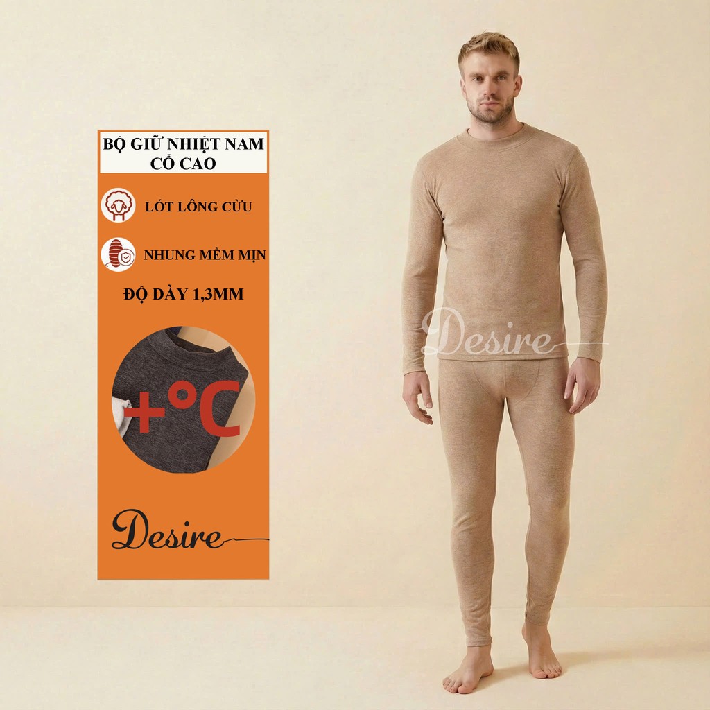 Desire Store, Đồ bộ giữ nhiệt nam lót Len Cashmere cổ cao ấm áp mùa đông cao cấp siêu nhẹ dành cho nam giới DGN-03 - Be đậm cổ cao, 3XL image 14 of 14