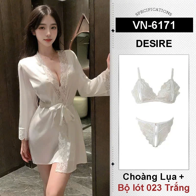 Desire Store, Set áo choàng Ren xuyên thấu Phong cách tiểu thư Sang chảnh gợi cảm DESIRE VN-6171 - Choàng lụa+023Trắng image 19 of 19