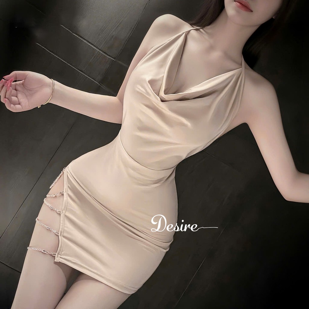 Desire Store, 660 Váy Ngủ Lụa Body Cổ Yếm Đổ Hở Lưng - Đầm Ngủ Sexy Xẻ Tà Đính Dây Đá Lấp Lánh Desire image 3 of 8