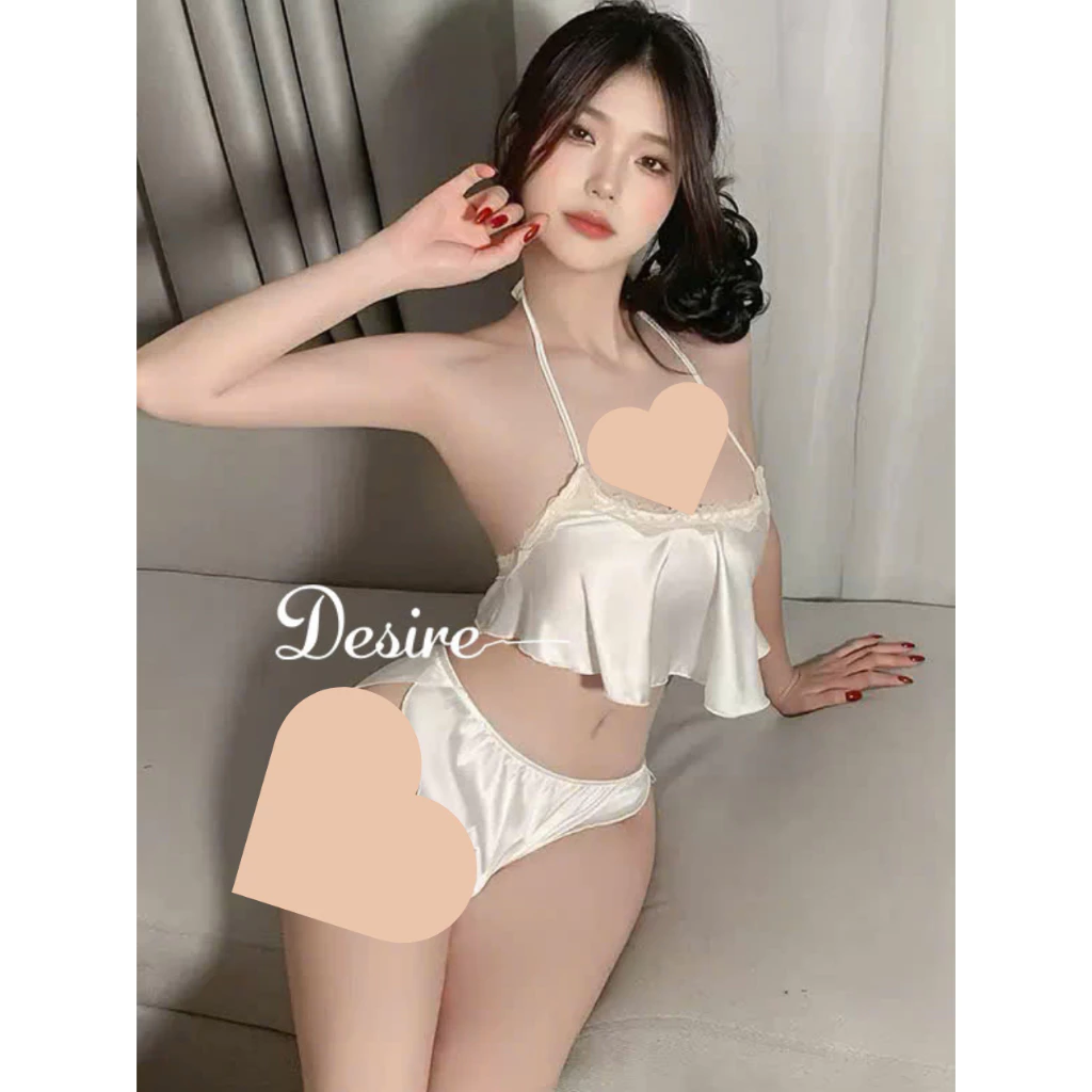 Desire Store, Đồ Bộ Ngủ Lụa Satin Thiết Kế Cổ Yếm Phối Ren Sang Chảnh - Bộ Mặc Nhà 2 Dây Sexy Tôn Dáng DESIRE 8399-1 - Trắng, L (55-68Kg) image 14 of 14
