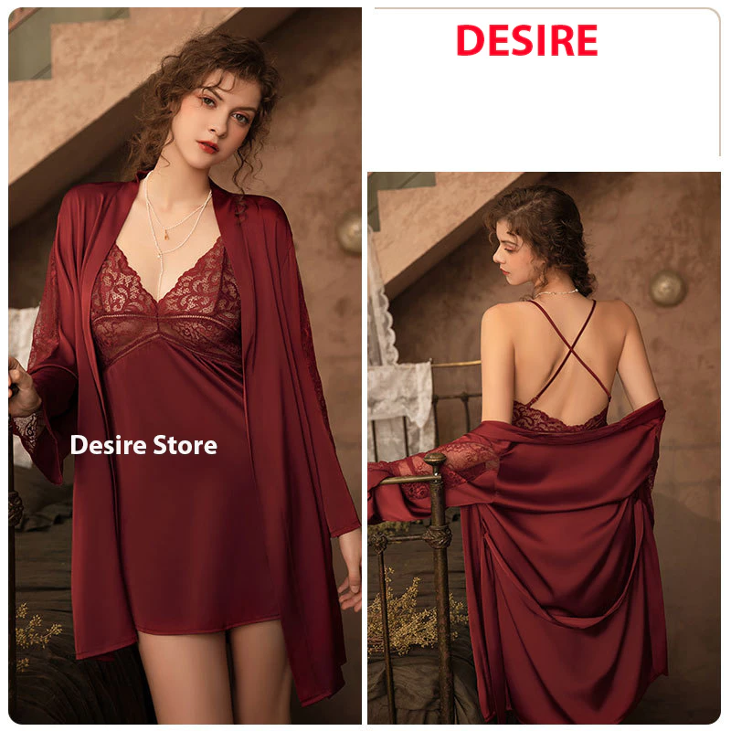 Desire Store, Áo choàng ngủ lụa choàng cô dâu Bride phối ren cực quyến rũ VN-780 image 7 of 12