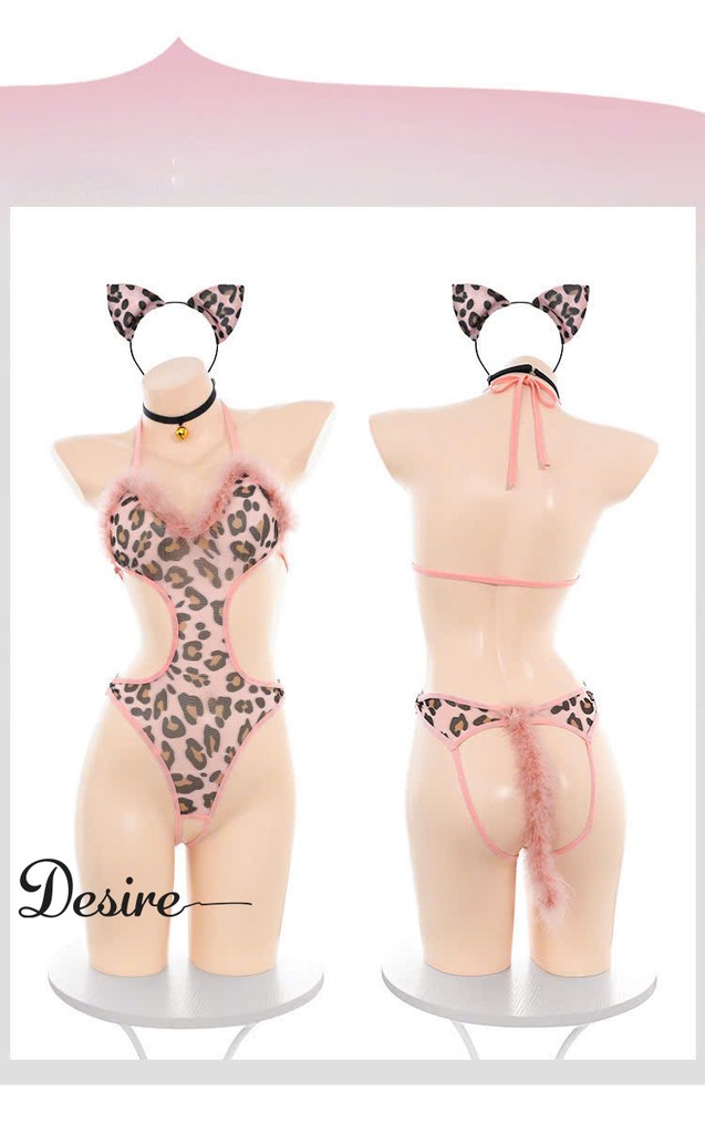 Desire Store, 6311 Bodysuit Cosplay Báo Hồng Quyến Rũ - Đồ Lót Cosplay Báo Con Họa Tiết Báo Viền Lông DESIRE 6311 (6311 Seductive Pink Panther Cosplay Bodysuit – DESIRE 6311 Leopard-Print & Fur-Trimmed Cub Cosplay Lingerie) image 9 of 11