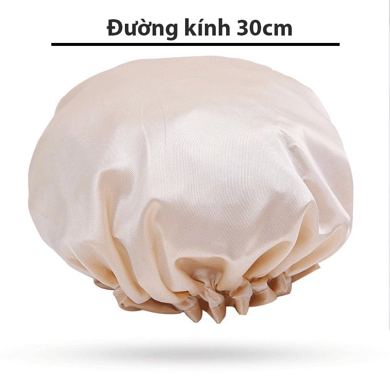 Desire Store, Mũ tắm, mũ ủ tóc Lụa satin bóng 2 lớp dày dặn chống thấm nước tốt TT-001 - Be 30cm image 10 of 13